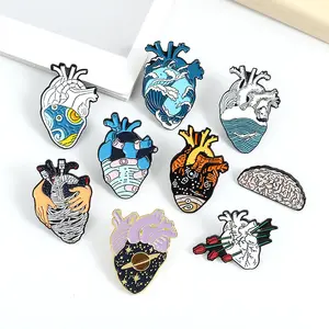 Broche de corazón anatómico con forma personalizada, pin de solapa, insignia de metal, médico, enfermera, anatomía, esmalte, PIN médico