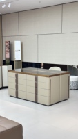 Meuble de rangement de luxe multi-tiroirs pour bijoux, en cuir microfibre et placage de noyer, avec plateau en verre, pour dressing