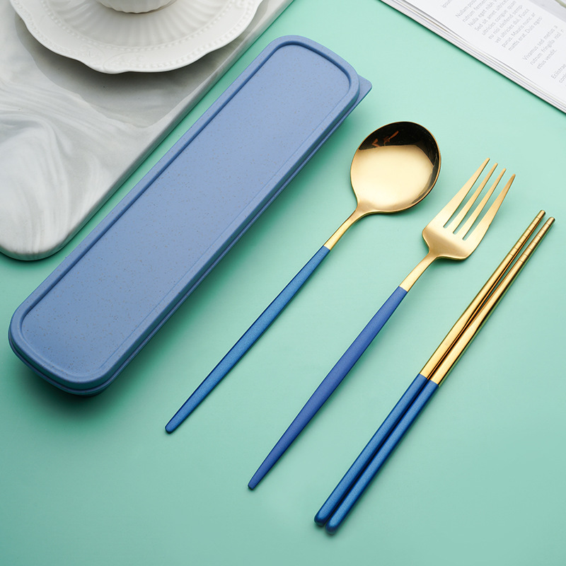 Blue Three-Piece Set [Fork Spoon and Chopsticks]]