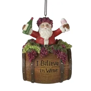 Christmas ornament 4-Inch Polyresin Santa on Wine Barrel tree hanging decoration holiday decor gifts for friends