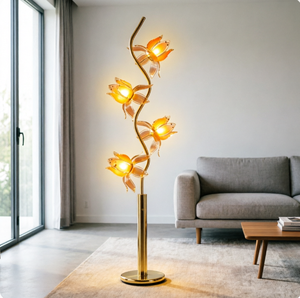 Lampe sur pied LED moderne de luxe classique en forme de fleur de lotus, abat-jour rose, lampe décorative florale élégante pour salon, chambre à coucher, mariage - Product Image 1