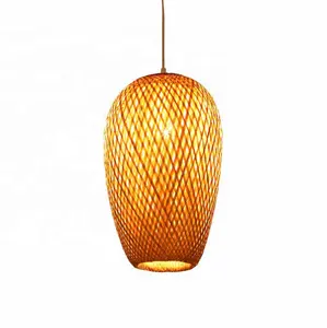 日本の竹ランタン Suppliers-新しい日本のランタン籐天井ランプ屋内E27ダイニングルーム竹籐ペンダント照明