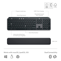 Clavier sans fil Logitech MX Keys S, éclairage intelligent, actions intelligentes, commutation multi-appareils facile, pour le bureau et la maison