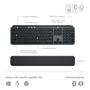 Teclado Inalámbrico Logitech MX Keys <span class=keywords><strong>S</strong></span> con Iluminación Inteligente, Acciones Inteligentes, Multidispositivo, Fácil Cambio entre Dispositivos para Oficina y Hogar - Product Image 3