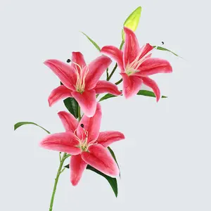 Fábrica 100cm 4 Cabeças De Látex Artificial Lily Flor Flores Artificiais Decor Lily Artificial com 3 Flores 1 Bud