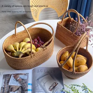 2024 nuovissimo cesto di frutta in Rattan con due manici ovali da 13cm cestino da Picnic in Rattan