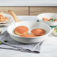 9pcs Set Peralatan Masak Aluminium Berlapis Keramik Putih Modern Anti Lengket dengan Pegangan Kayu Sentuhan Lembut, Cocok untuk Induksi, Ramah Lingkungan, Aman untuk Oven