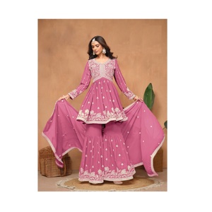 Vêtements indiens et pakistanais Georgette Sharara Salwar Kameez pour festival et mariage au prix de gros - Product Image 1