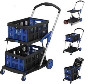 Chariots pliables à deux niveaux multifonctionnels en plastique de chariot à provisions avec les paniers pliables - Product Image 5