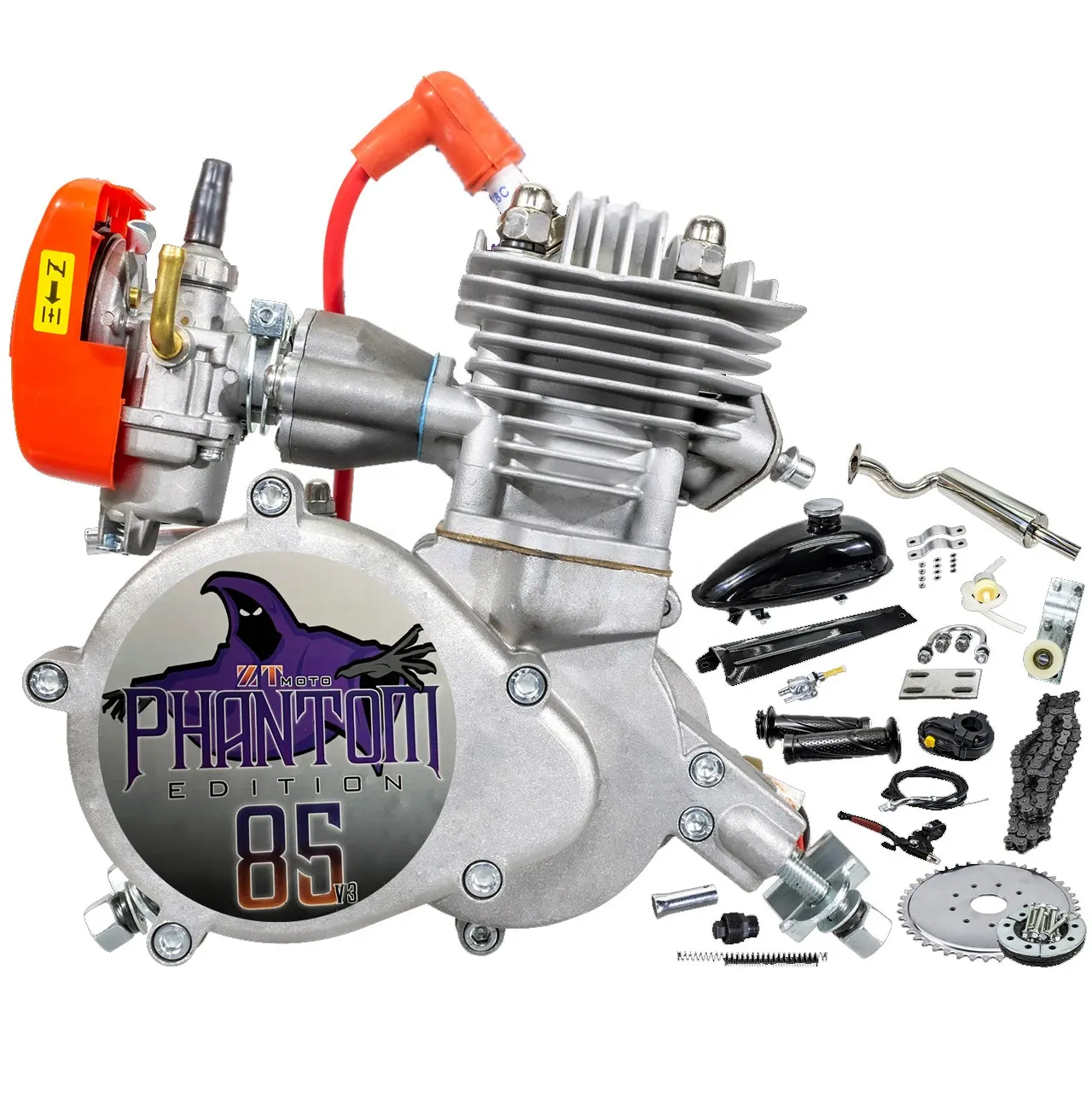 Real 85cc bore 52mm Phantom 85 gas motorized bicycle hub cycle 2 stroke engine kit ZTMOTO-85 V3
