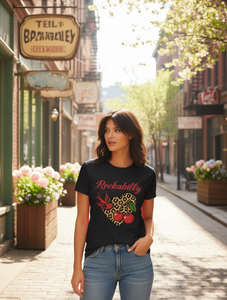 T-shirt pour femme Rockabilly, taille plus, manches courtes, col rond, coton, imprimé léopard, cœur, cerise, printemps, été, haut décontracté - Product Image 2