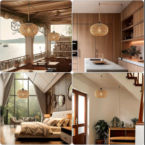 Ferme tissé rotin suspension <span class=keywords><strong>lampe</strong></span> Vintage moderne papier corde lustre brancher sur <span class=keywords><strong>prise</strong></span> <span class=keywords><strong>murale</strong></span> pendentif luminaire - Product Image 6