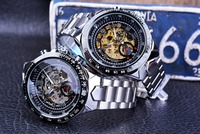 Montre Homme Squelette en Acier Inoxydable Style Européen Manuel Vent Mécanique Montre Lumineuse Mains Verre