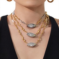 Collier ras du cou texturé en perles d'eau douce naturelles avec grand pendentif zircon œil de cheval, style européen et américain, nouvelle collection pour femme Mili