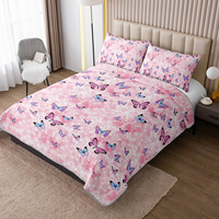 Ensemble de couvre-lit à motif de papillons rose pastel mignon, couvre-lit doux pour chambre de filles, ensemble de couvre-lit 3 pièces