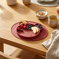 Ensemble de vaisselle en silicone pour enfants, sans BPA, en forme d'ours mignon, avec compartiments, bol à ventouse, assiette pour bébé, sans danger pour les aliments, pour l'alimentation