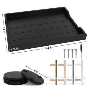 <b>Large</b> black wooden <b>tray</b> with metal handle, suitable for home use, decoration, storage, and hotel use, including fruit and snack - Product Image 3