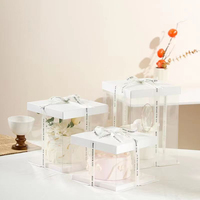 Emballage de gâteau d'anniversaire en PET personnalisé Boîte grande transparente carrée en plastique Boîte à gâteau d'anniversaire de luxe avec poignée