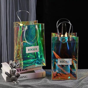 Rõ ràng PVC nhựa 6 chai <span class=keywords><strong>Ice</strong></span> rượu vang đỏ Glass Carrier Bag tái sử dụng biểu tượng tùy chỉnh Quà Tặng Tote rượu Túi lạnh - Product Image 1