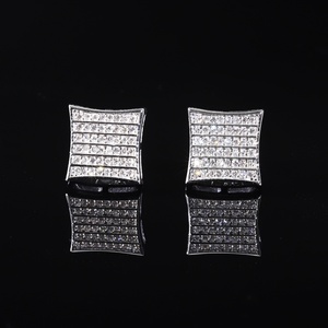 Boucles d'oreilles Hip Hop en argent sterling 925, forme carrée, moissanite ronde VVS, serties de pierres, pour collections de bijoux fins - Product Image 6