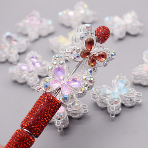 Cuentas de mariposa de diamantes de imitación rosa y púrpura de aleación de Metal con purpurina creativa 1 unids/bolsa accesorios de pluma de cuentas DIY fabricación de joyas tapas de cuentas - Product Image 5