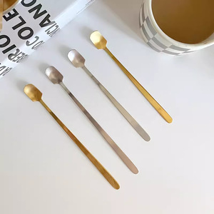Cuillère à mélanger en acier inoxydable, manche long, tête carrée, pour tasse à café ou thé, or, argent, style moderne et simple - Product Image 2