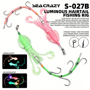 Equipo <span class=keywords><strong>de</strong></span> Pesca Luminoso OEM S-027B con Señuelos <span class=keywords><strong>de</strong></span> Calamar que Brillan en la Oscuridad, Cuentas Luminosas e Iluminación LED Integrada - Product Image 2