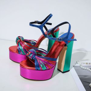 Sandalias Plataforma Silk Trendy Custom High <b>Platform</b> Chunky Mix Color <b>Heels</b> for Women - Product Image 2