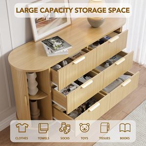 Buffet de rangement à panneaux cannelés avec porte courbée et pieds en bois massif, console large avec tiroirs pour salon et couloir - Product Image 5