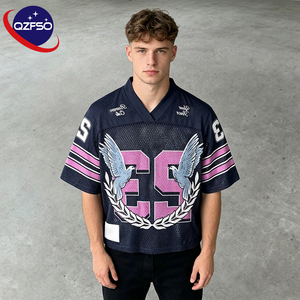 QZFSO Custom Hip Hop Vintage Sublimation Soccer T Shirt American Football Uniform <b>Top</b> Rhinestone Mesh Fabric Rugby Sport Jersey - Product Image 1