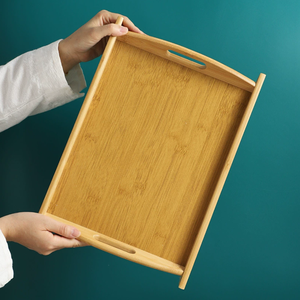 Natural Bamboo Serving <b>Tray</b> With Cutout Handles Rectangle Bamboo <b>Tea</b> <b>Tray</b> Food Serving Platter For Hotel Restaurant Coffee <b>Tray</b> - Product Image 1