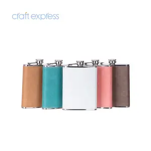 Amii Craft Express — Mini contenant de Sublimation, blanc, flacon de hanche en acier inoxydable avec couverture en cuir Pu coloré, ensemble cadeau, vente en gros