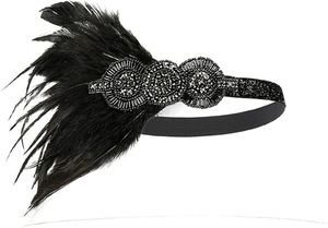 Diadema con plumas estilo Flapper para mujer, banda para el cabello vintage con diamantes de imitación, accesorio para disfraz de los años 20, para Halloween, despedida de soltera, mascarada - Product Image 3
