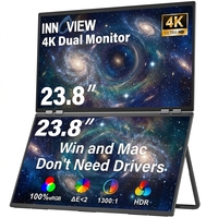 Écran portable double 23,8 pouces 4K UHD 60Hz pliable et empilable pour ordinateur portable Mac, Windows, sans pilote, plug-and-play, PC de bureau