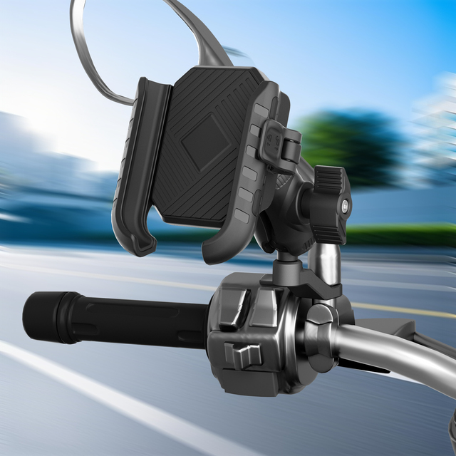 Mini Save Space Mirror Mount Shock Absorbing Anti-Theft Lock Adjustable Height Phone Holder for Motorcycles & Scooters