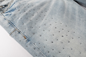 Jorts Personalizzati da <span class=keywords><strong>Uomo</strong></span>, <span class=keywords><strong>Jeans</strong></span> in Denim Lavato e Strappato, <span class=keywords><strong>Jeans</strong></span> Slim Fit <span class=keywords><strong>Leggeri</strong></span> con Strass - Product Image 3