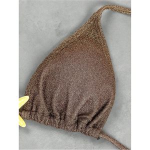 Ensemble de bikini triangle dos nu personnalisé pour femme, maillot de bain deux pièces coupe haute, string extensible en Spandex et Nylon - Product Image 1