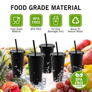 Gobelets réutilisables de 24 oz avec couvercles et pailles, logo personnalisé, gobelets en plastique noir, vente en gros, avec paille pour fêtes et voyages - Product Image 3