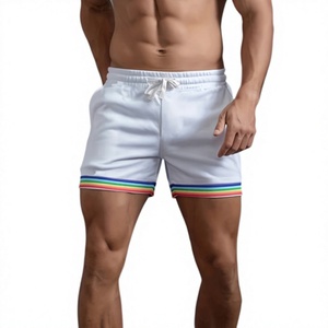 Men's White Solid Color Drawstring Mid Waist Casual Shorts with Rainbow Side Stripe Breathable Quick Dry Short Shorts Bangladesh - Product Image 2