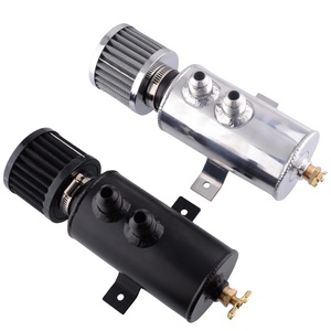 Réservoir de récupération d'huile en aluminium à déflecteurs de 750 ml avec soupape de vidange et filtre, 2 ports 10AN, pour huile, liquide de refroidissement et carburant - Product Image 2