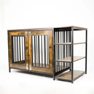 Dog Crate Furniture Wood Metal Frame Wooden Dog Crates Coffee End Table With Pet Dog Crate Houses Tables Pet Cages Carriers