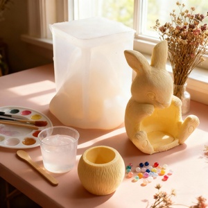 Molde de silicona de jacquard con diseño de animales y corazones para velas de yeso, resina epoxi, bricolaje, juego de 2 piezas, maceta pequeña, pastel - Product Image 2