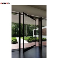 Puerta francesa de cristal interior/exterior moderna personalizada, puerta pivotante de aleación de aluminio con marco estrecho y apertura manual para villas