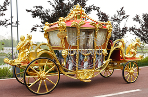 Chariot <span class=keywords><strong>royal</strong></span> rétro sculpté, calèche électrique tirée par des chevaux, couleur dorée, calèche de tourisme européenne à vendre - Product Image 2