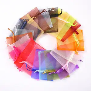 Printed Customized Logo Wedding Candy Drawstring Multi Color Organza Bag Gift Bags