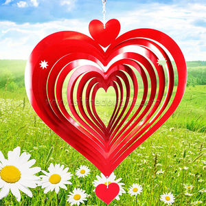 In acciaio inossidabile 3D rotante in metallo dinamico pendente filatore del vento per giardino decorazione di arte cuore rosso carillon cacciatore di vento - Product Image 3