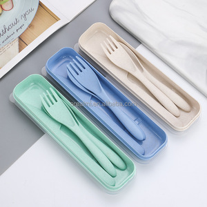 Ensemble de vaisselle en paille de blé verte, couteau portable, fourchette et cuillère, <span class=keywords><strong>couverts</strong></span> écologiques sans BPA pour enfants et <span class=keywords><strong>adultes</strong></span> - Product Image 4