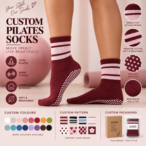 Chaussettes de yoga et de pilates antidérapantes en coton à rayures contrastées avec logo personnalisé, bord côtelé, faible MOQ, conception et emballage gratuits - Product Image 1