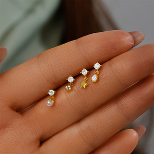 ต่างหูเงินแท้ 925 รูปดาวห้าแฉก ประดับมุกทรงหยดน้ำและเพชร ดีไซน์เรียบหรู - Product Image 5