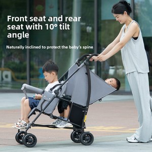 Wholesale Twin <b>Stroller</b> Double Seats Front Rear Tandem Lightweight Foldable Convertible Baby Pram with Canopy <b>for</b> Infant <b>Toddler</b> - Product Image 6